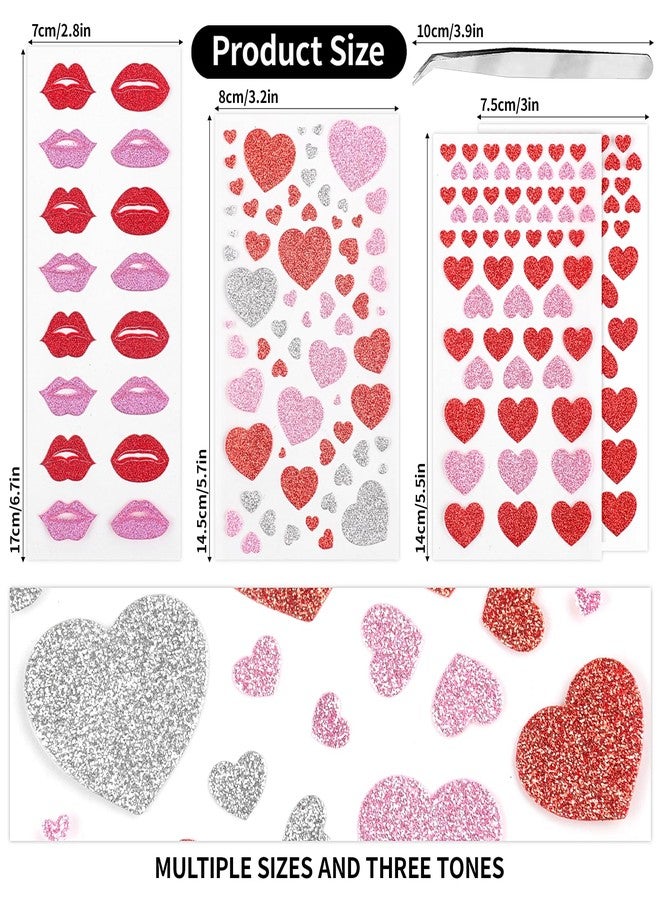 MANGOIT Red Pink Heart Face Gems, Valentine's Day Self Adhesive Face Gems Rhinestones Glitter Stickers, Heart Accessories for Makeup, Rave Accessories for Women, Kiss Jewels for Body, Eye, Hair 4 Sheets - Image 2
